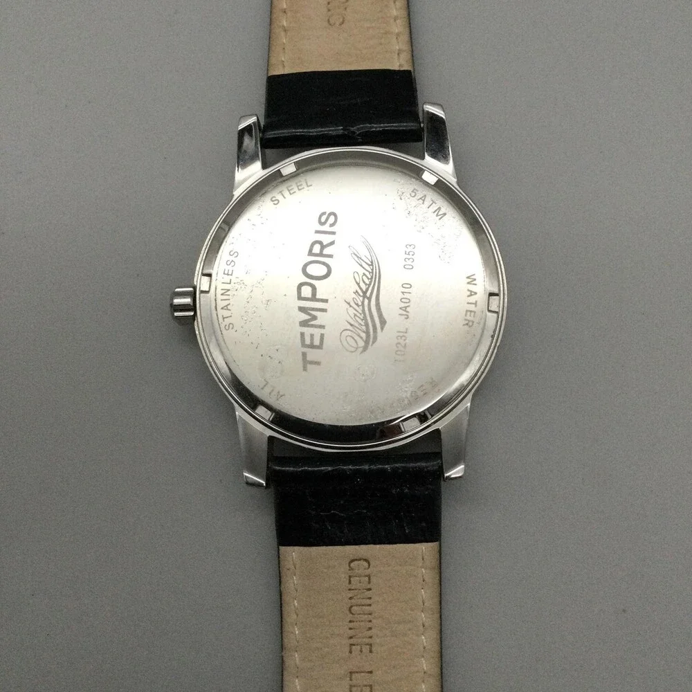 Temporis Waterfall Womens Watch 42mm Crystal Bezel Black Leather New Battery
